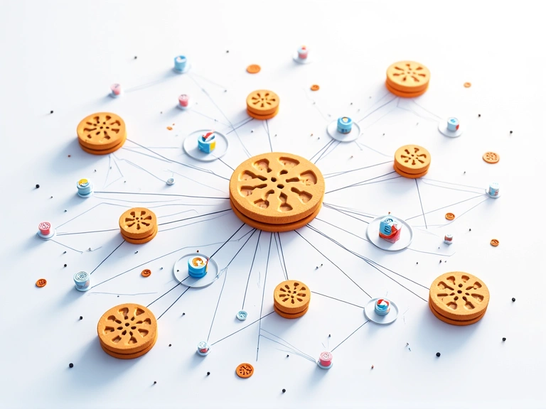 Illustration of various types of cookies and digital data flow