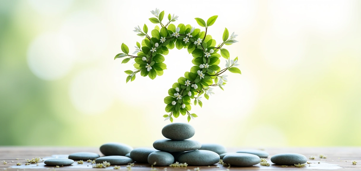 Stylized question mark icon made of natural elements