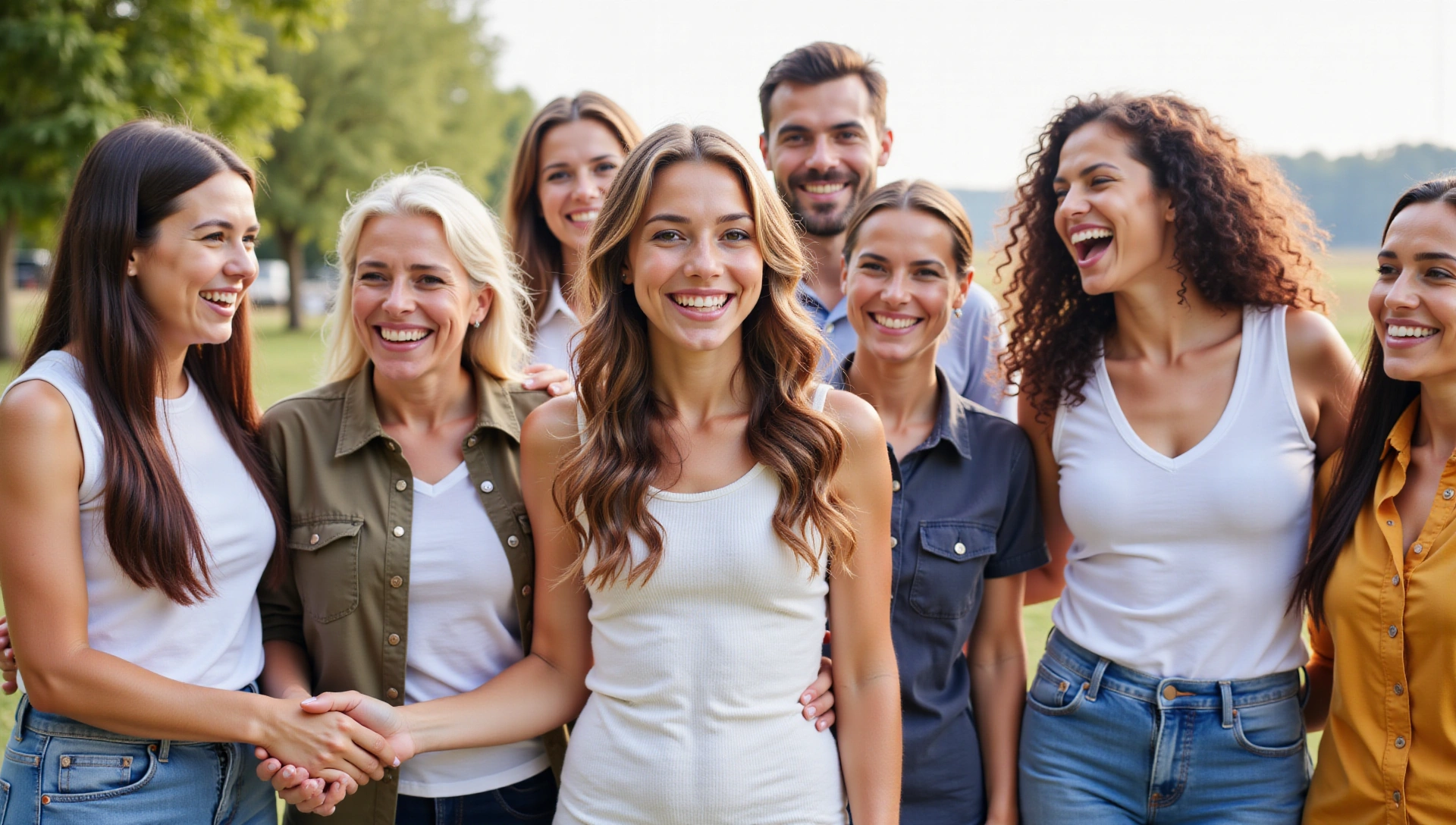 Diverse group of happy, healthy people smiling in natural light
